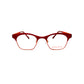 Roger metal, two-toned, rounded square optical frame. Model: Sjak. Color:3 - Red on top and orange on lower half. Front view. 