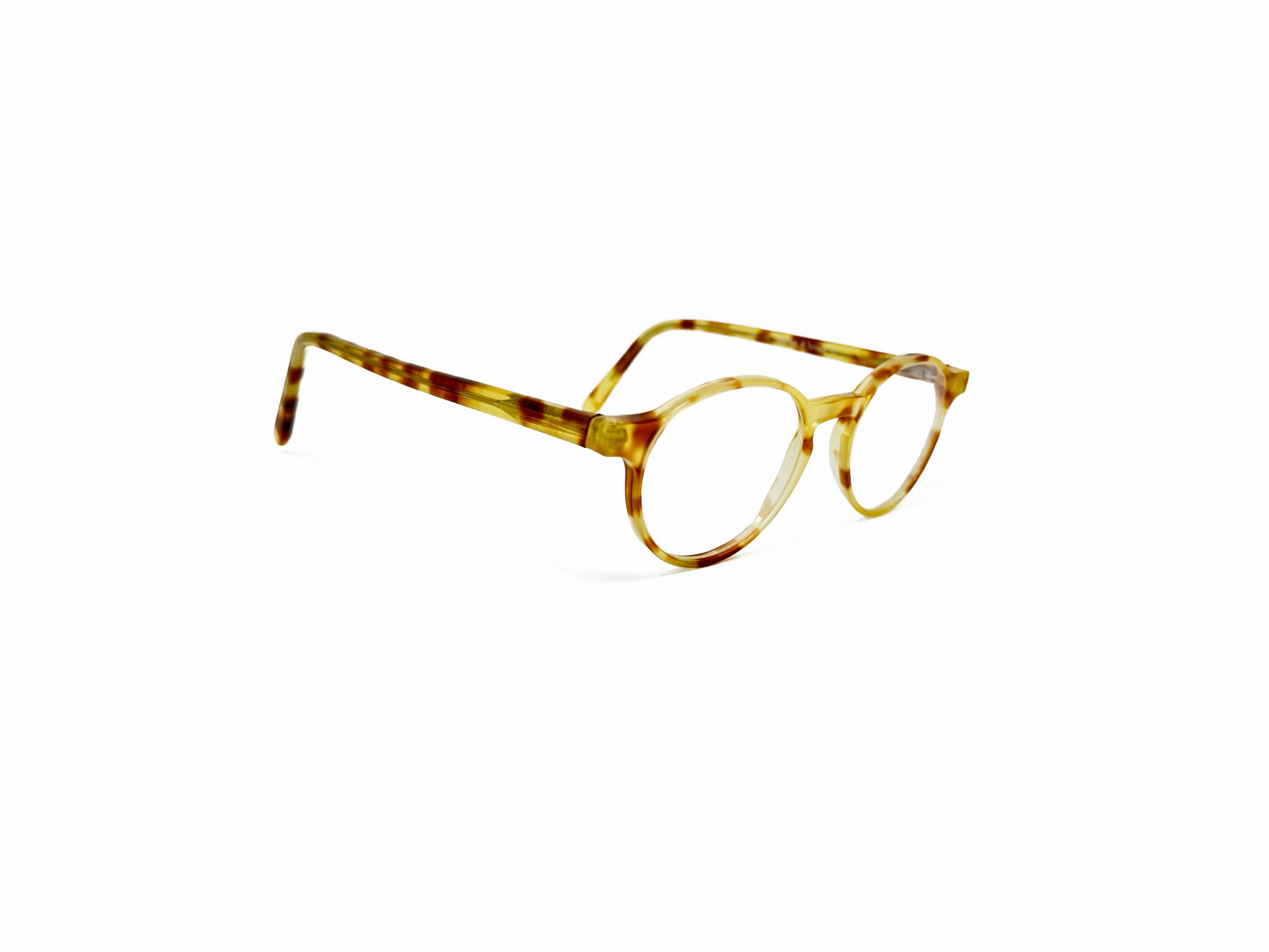 Schmnchel round acetate optical frame. Model: 120. Color: 129 Yellow havana. Side view.
