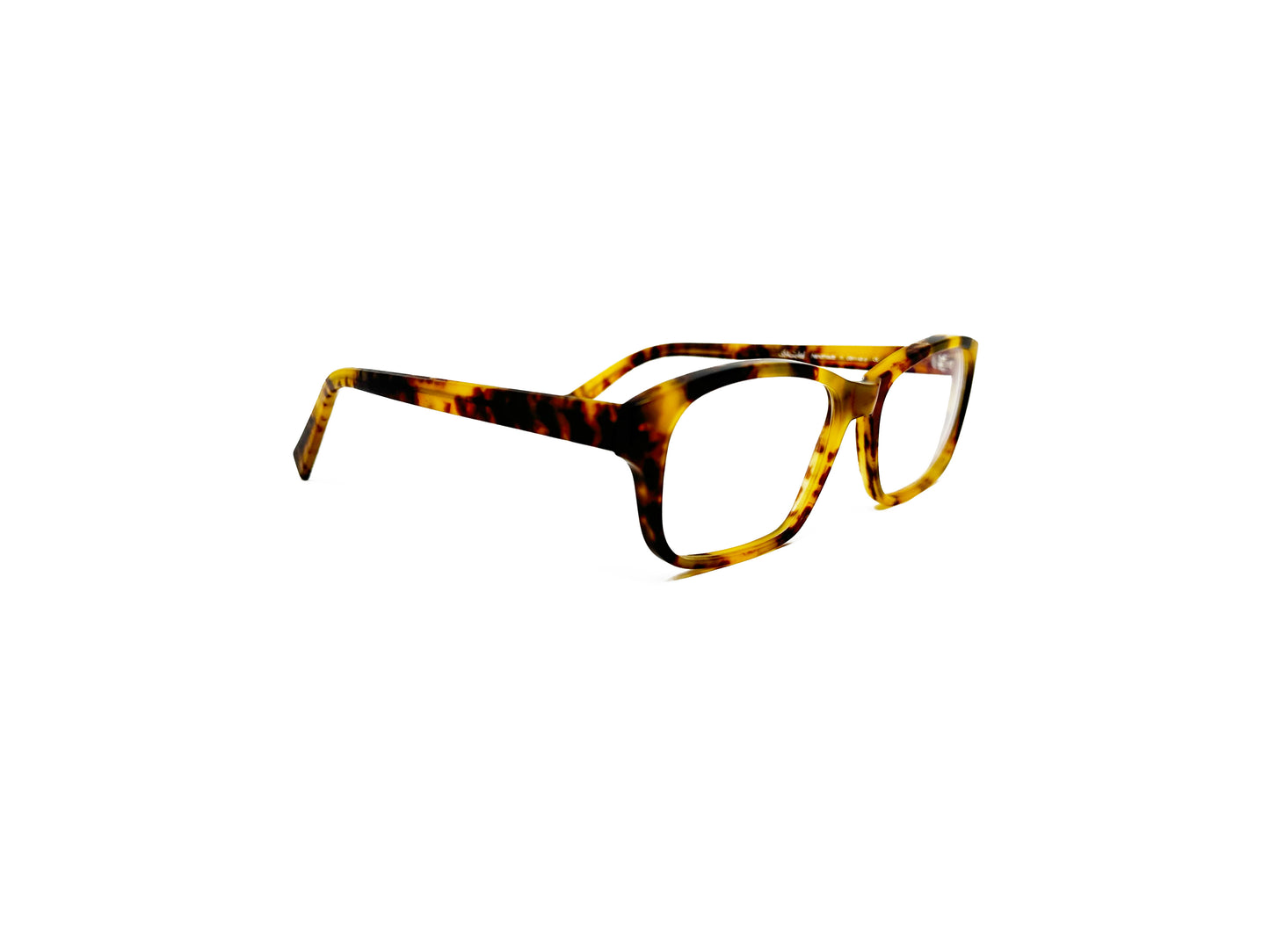 Schmnchel rectangular acetate optical frame with curved top. Model: 3390. Color: 111 - Yellow Havana. Side view.