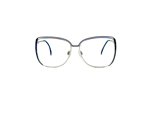 Silhouette metal, butterfly optical frame. Model: 6045. Color: 4246 - Blue trim with silver metal. Front view. 