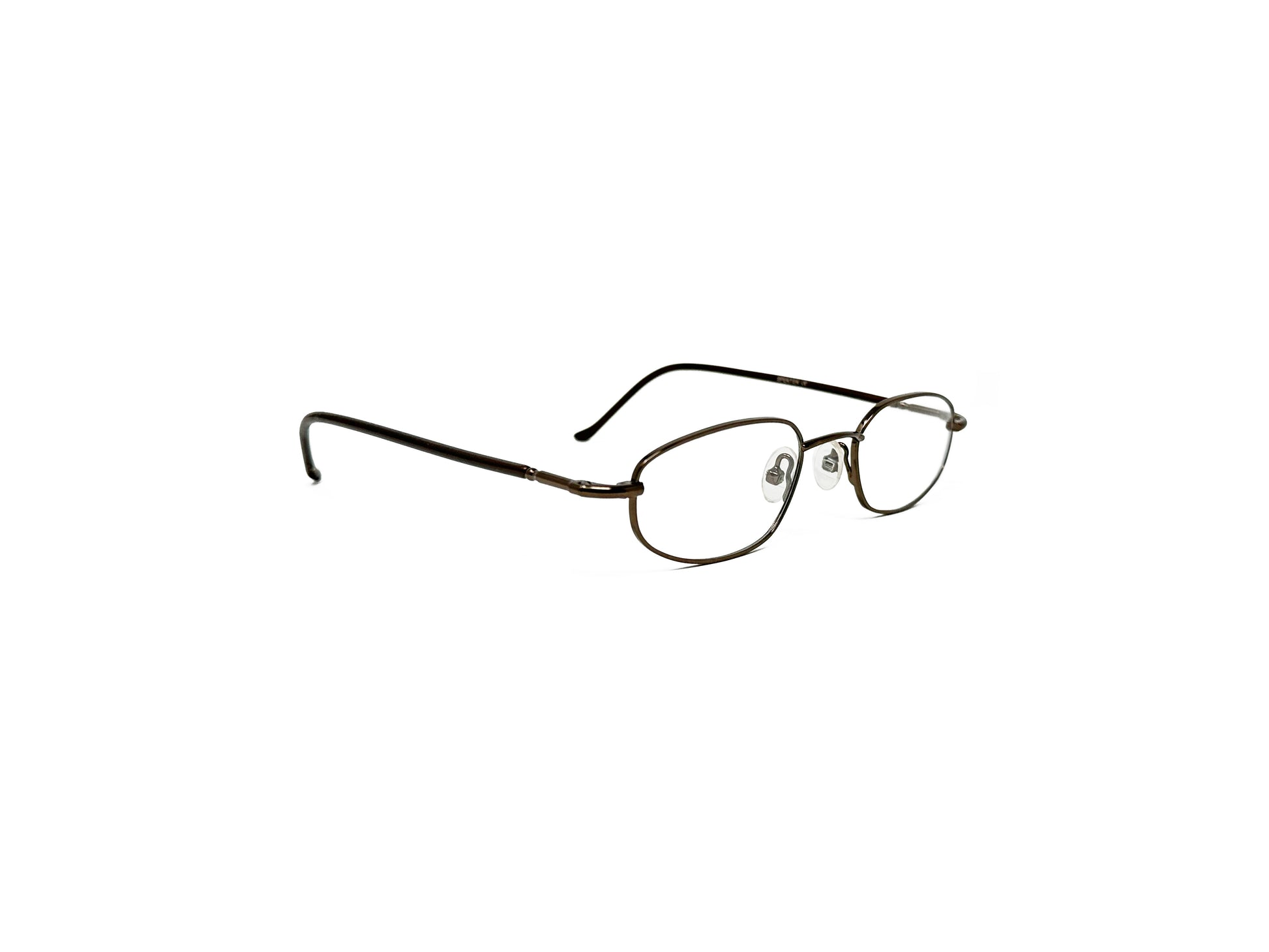 Spektek Eyewear angled oval optical frame. Model: 0537. Color: Brown. Side view.