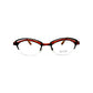 Traction metal, rounded cat-eye optical frame with cutouts at top of frame. Model: Bazaar. Color: Ecacoa - Reddish-orange and black. Front view. 