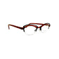 Traction metal, rounded cat-eye optical frame with cutouts at top of frame. Model: Bazaar. Color: Ecacoa - Reddish-orange and black. Side view.