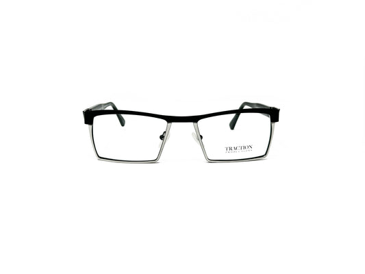 Traction angled rectangle optical frame. Model: Lord. Color: Noirsilver - Black and silver. Front view. 