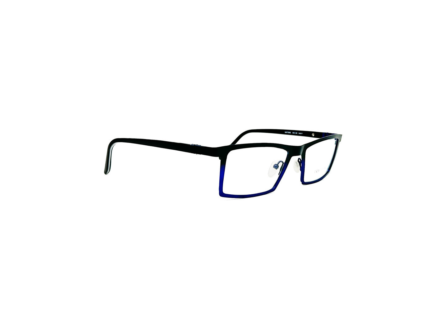 Traction rectangular optical frame. Model: Matisse. Color: Navy. Side view.