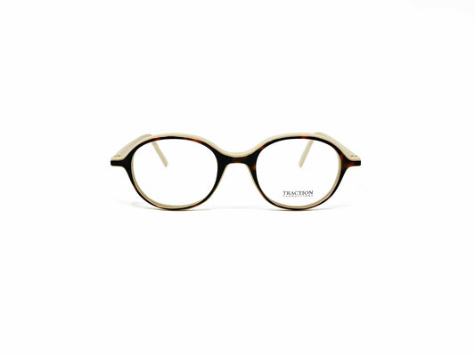 Traction Productions rounded-square acetate optical frame. Model: Oscar. Color: Ecaille/Ivoire - Tortoise/Ivory. Front view. 