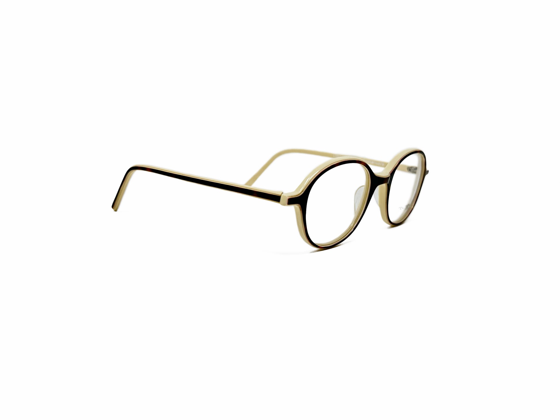 Traction Productions rounded-square acetate optical frame. Model: Oscar. Color: Ecaille/Ivoire - Tortoise/Ivory. Side view.