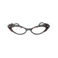 Traction acetate cateye optical frame with a wavy top and oval cut-outs. Model: Pistel. Color: Resille - Transparent with black and red dots. Front view. 