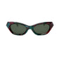 Traction Productions angular, geometric, oval, acetate sunglass. Model: Trinidad. Color: Floralie - Red and green marble pattern. Front view. 