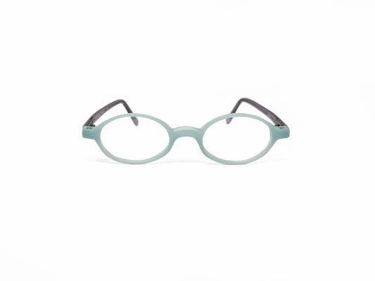 Viktlos oval acetate optical frame. Model: 2153. Color: 3036S/3032S Powder blue with gray temples. Front view.