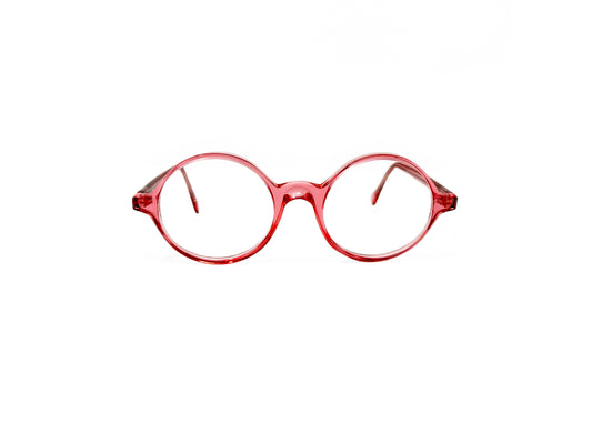 Viktlos round acetate optical frame. Model: 2515. Color: Transparent starburst pink. Front view. 