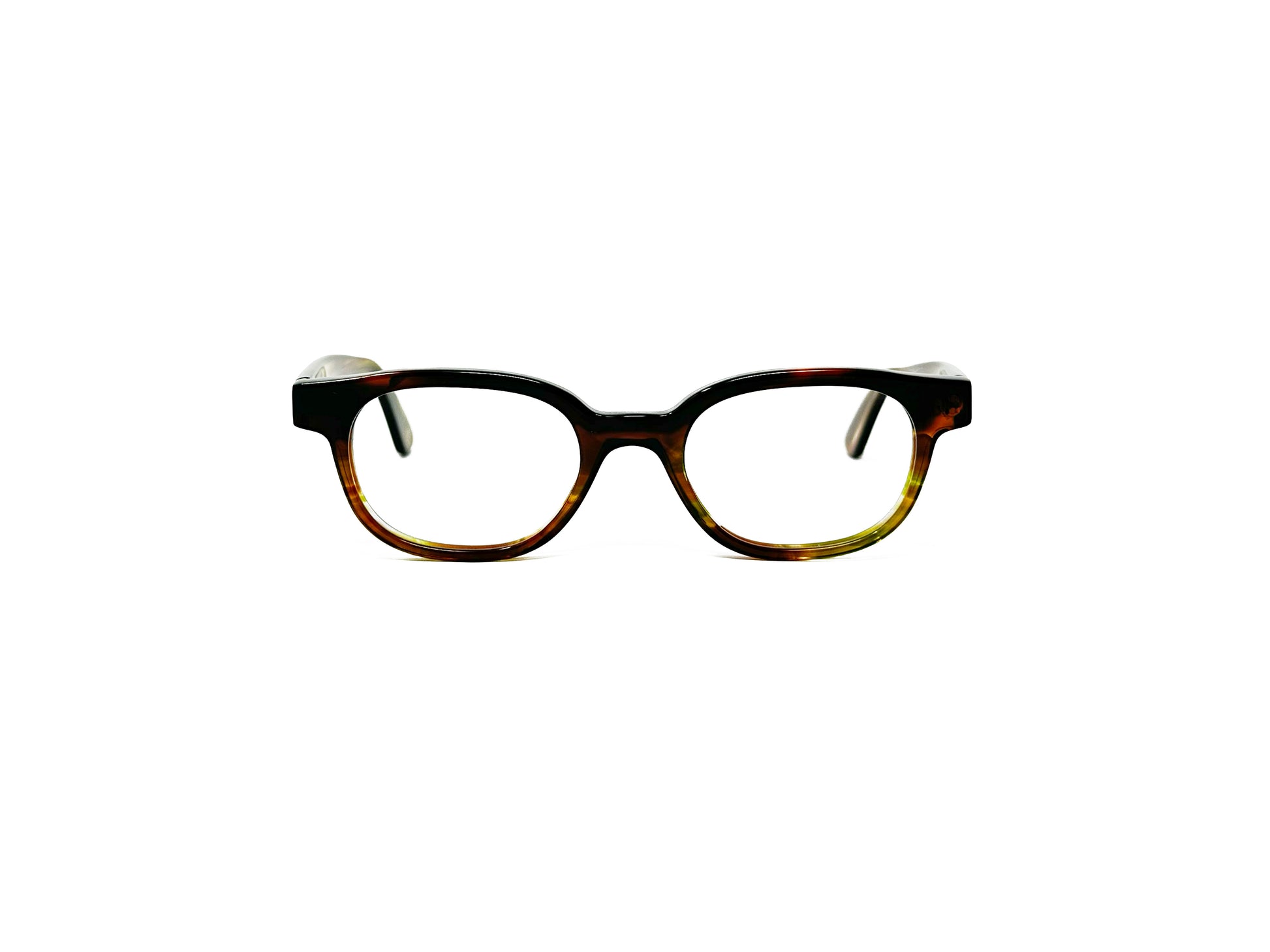 Viktlos rounded-rectangular acetate optical frame. Model: 2582H. Color: 2281 - Brown with slightly transparent bottoms. Front view. 