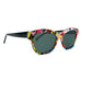 Viktlos rounded-square, recycled acetate sunglass. Model: RC013. Color: 1424 - Multi-colored swirls. Side view.