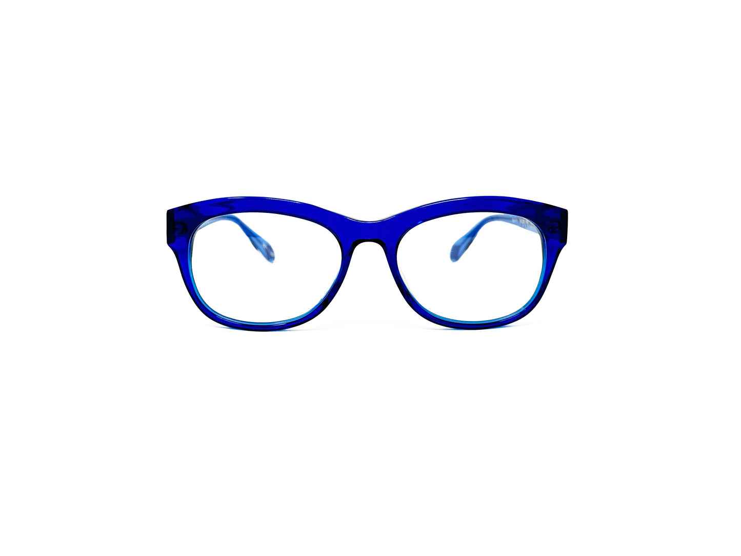 Viktlos curved wayfarer style optical frame. Model: Spirit. Color: C106 - Blue. Front view.