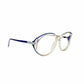 Wilshire Designs acetate butterfly optical frame. Model: WD869. Color: BLV - Transparent with blue accent on top of frame. Side view.