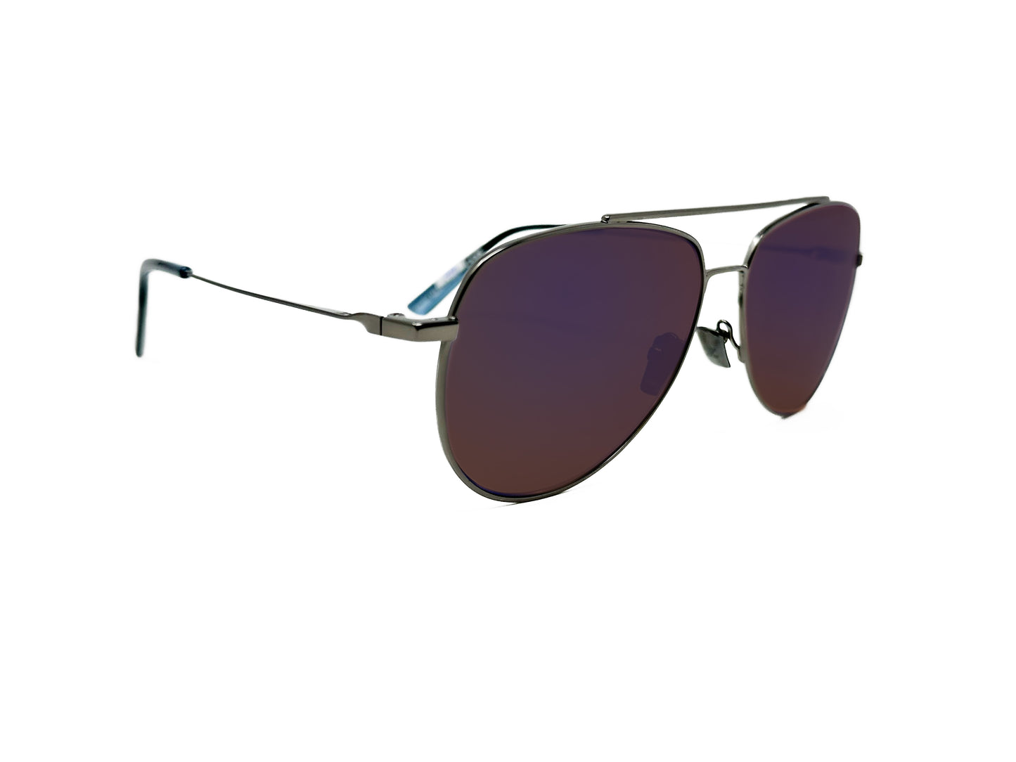 Zeal Optics rounded aviator style polarized sunglass. Model: Hawker. Color: 12720 - Gunmetal with brown lens with blue flash. Side view.