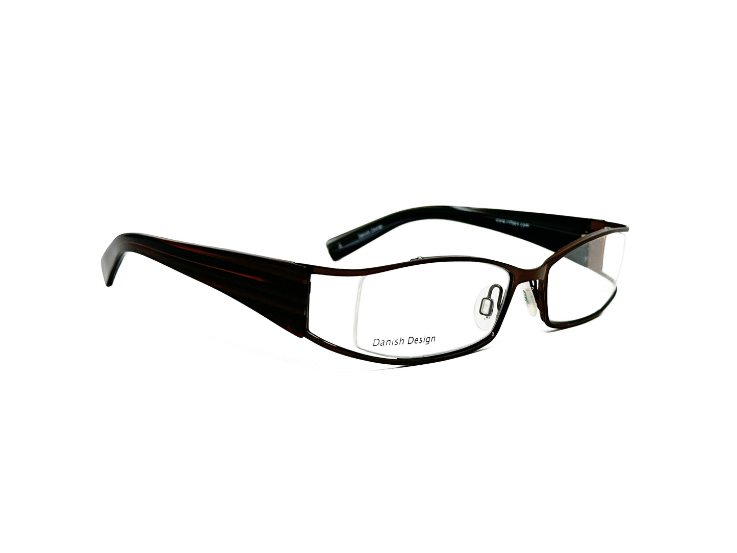 inface rectangular, metal optical frame with curved top and gap between side of lens and frame. Model: if8209. Color: 674 - Dark Brown. Side view.