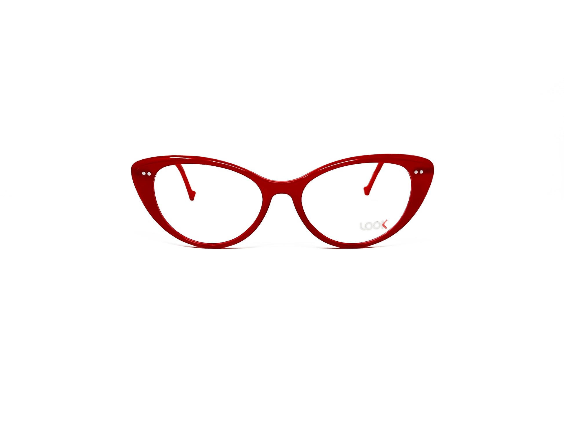 Look cat-eye acetate optical frame. Model: 4512. Color: C2 red. Front view. 