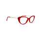 Look cat-eye acetate optical frame. Model: 4512. Color: C2 red. Side view.