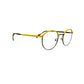 Look half-rim, round optical frame. Model: 70615. Color: M2 yellow top rim. Side view.