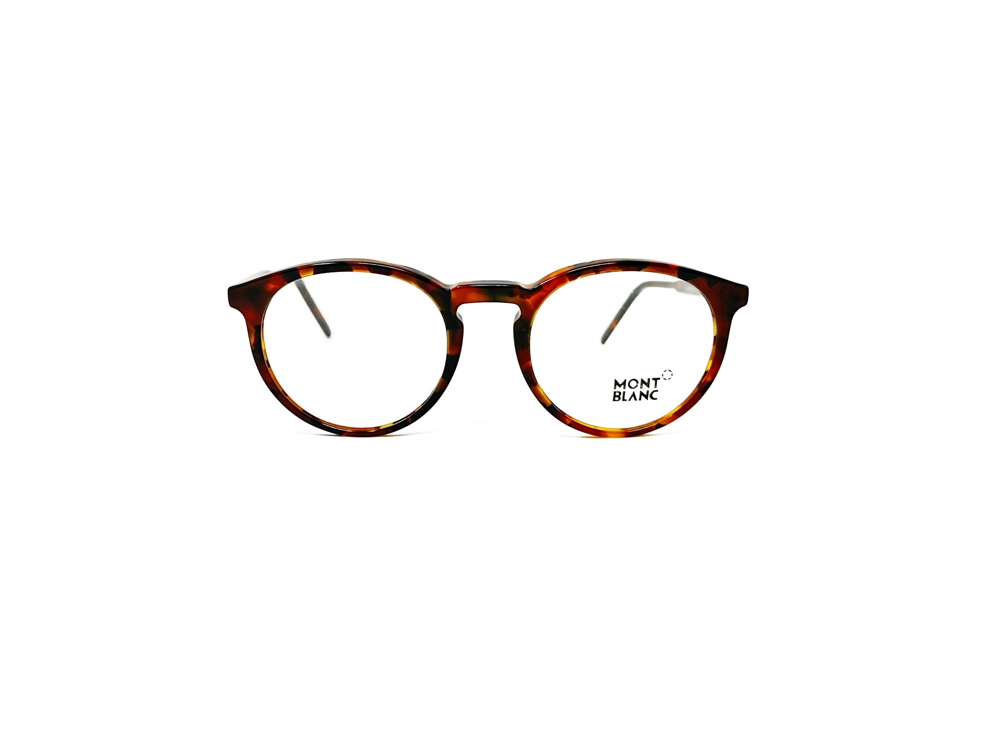 Mont Blan round acetate optical frame. Model: MB554. Color: 052 tortoise. Front view. 
