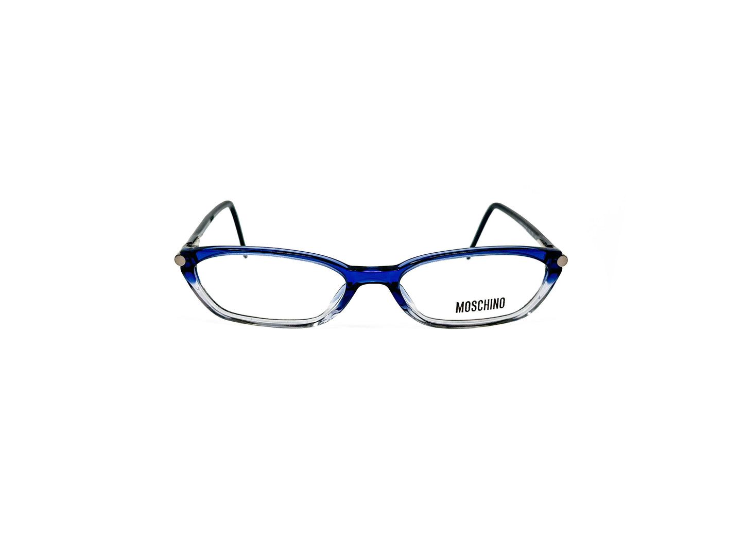 Moschino rectangular acetate optical frame. Model: M3615. Color: 320 Blue to clear gradient. Front view. 