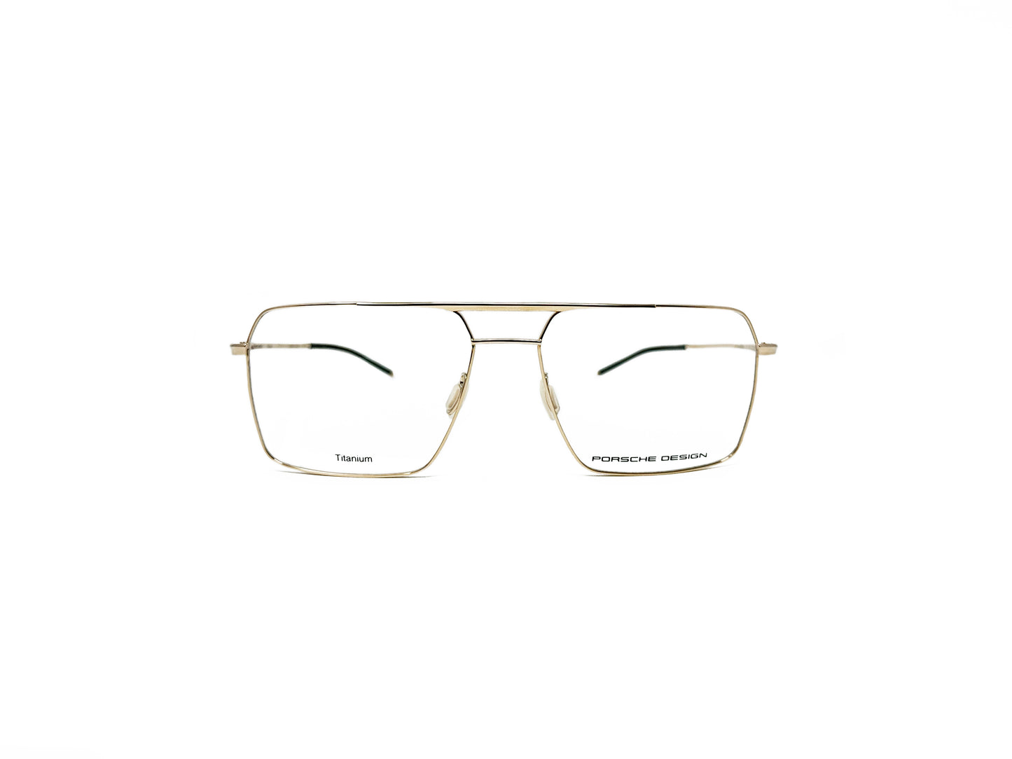 Porsche Design titanium optical frame. Model: P8386. Color: D gold. Front view.